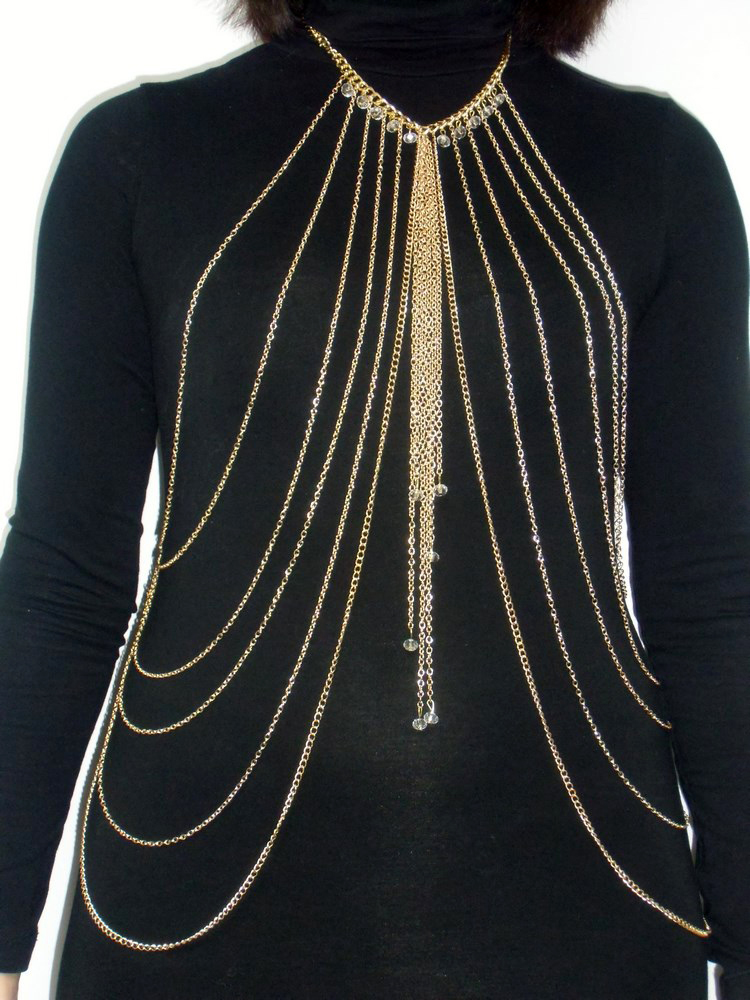Bijou de corps harnais cage en chaines métal doré