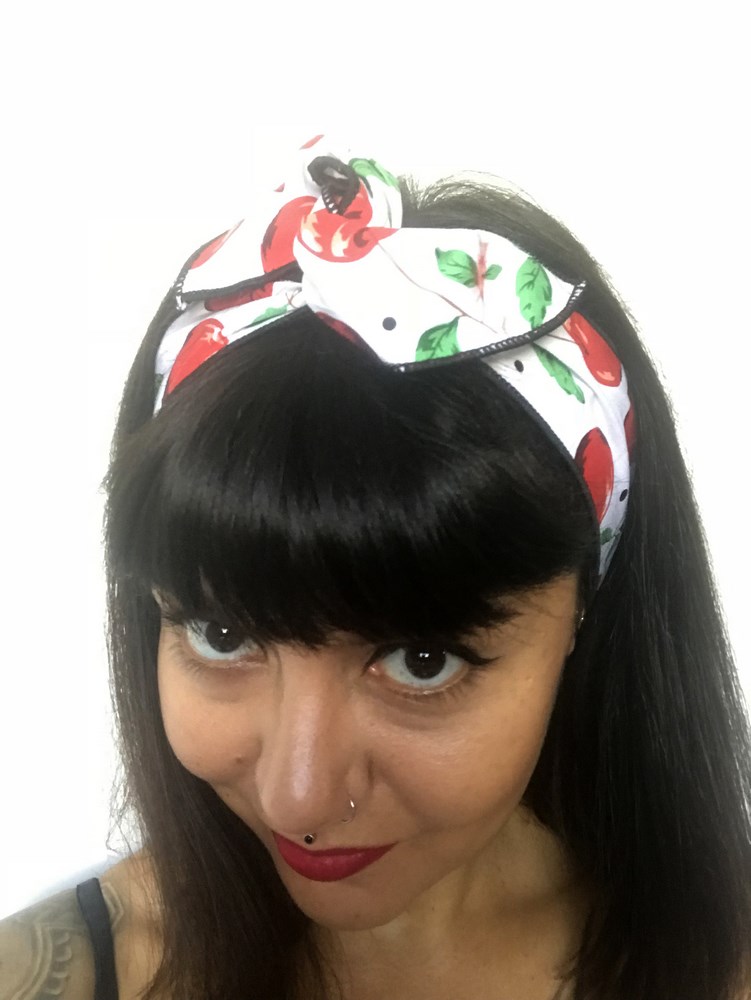 Bandeau cheveux rigide modulable blanc cerises rouges