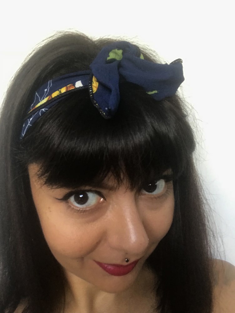 Bandeau cheveux rigide modulable bleu ananas jaunes