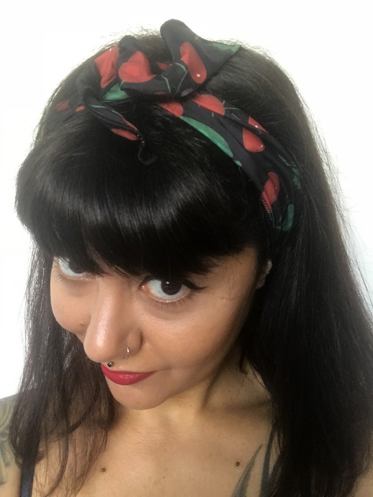 Bandeau cheveux rigide modulable noir cerises rouges
