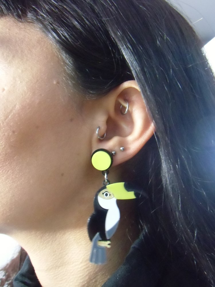 Boucles d'oreilles oiseau toucan acrylique originales