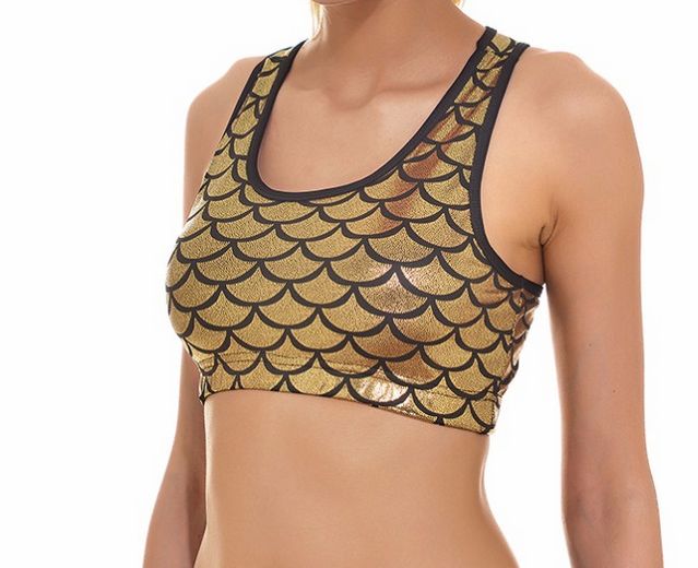 Brassière dorée lamée à écailles de sirène