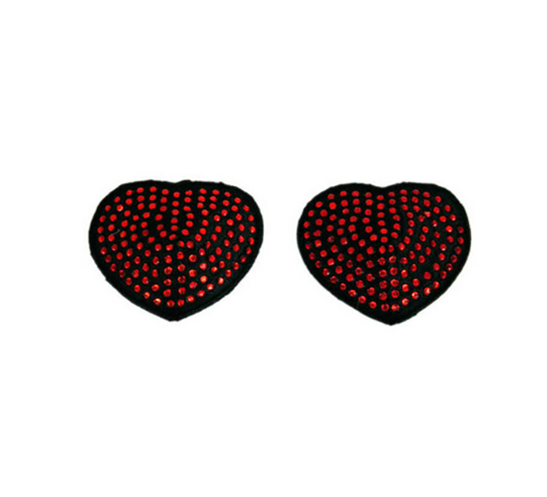 Cache-tétons coeurs noirs à strass rouges 