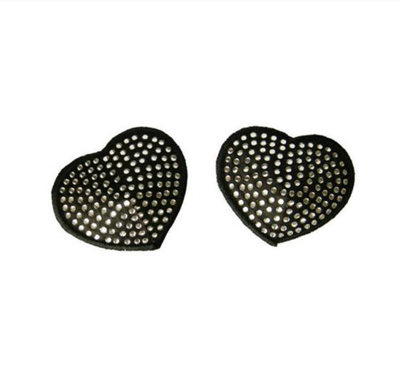 Cache-tétons coeurs noirs à strass transparents "Sexy hearts"