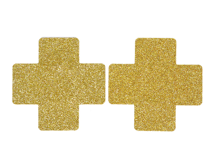 Cache-tétons en forme de croix à paillettes dorée 