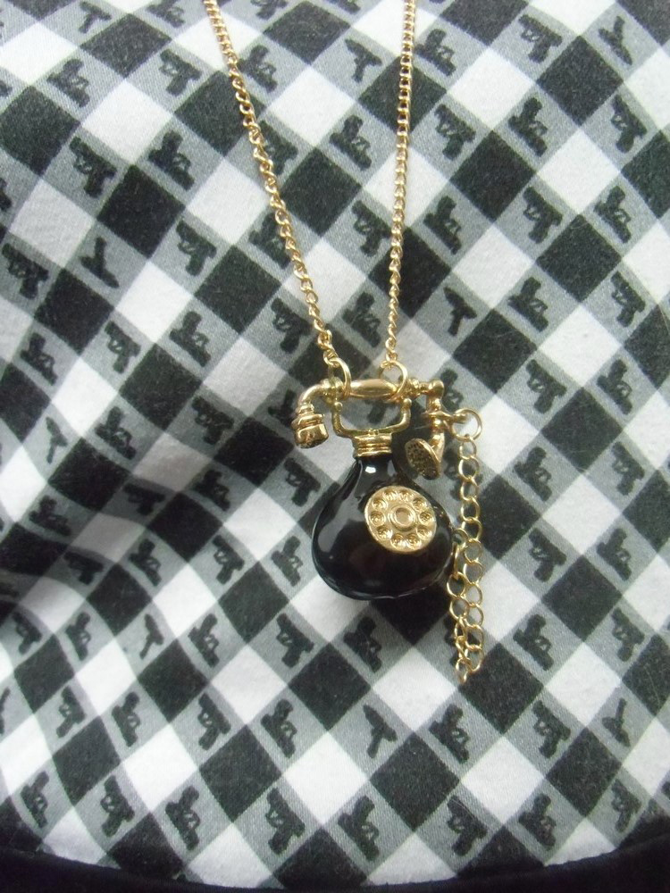Collier sautoir téléphone rétro vintage doré original