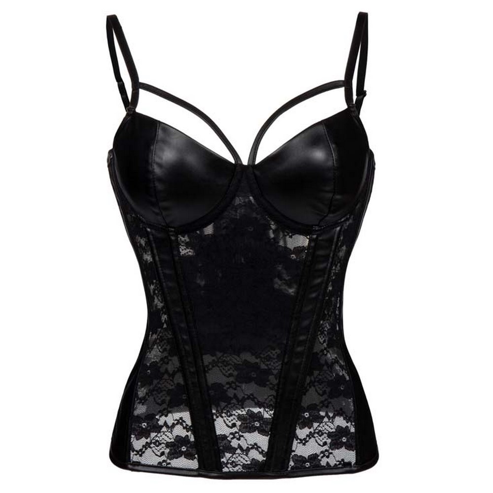 Corset Harnais Noir Bi mati re Simili Cuir Et Dentelle Corset Harnais Noir Bi mati re Simili Cuir Et Dentelle
