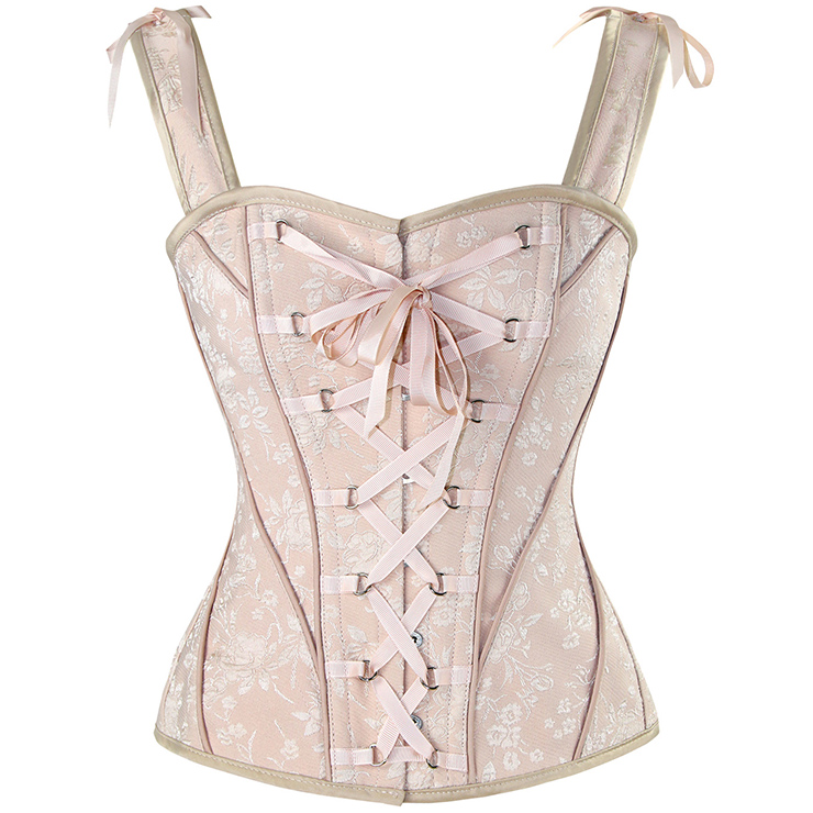Corset rétro rose abricot à bretelles armatures métal