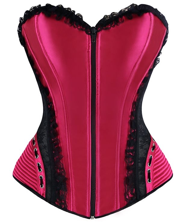 Corset pin-up tissu satiné rouge framboise jolies hanches