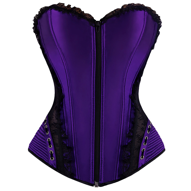 Corset pin-up tissu satiné violet jolies hanches