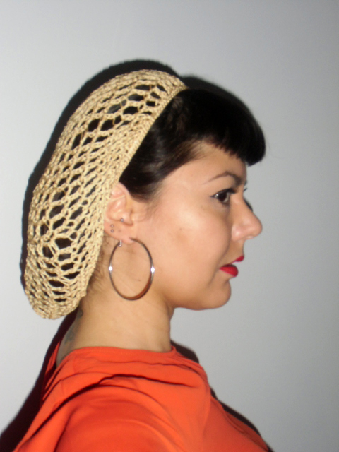 Filet à cheveux snood beige rétro crochet pinups