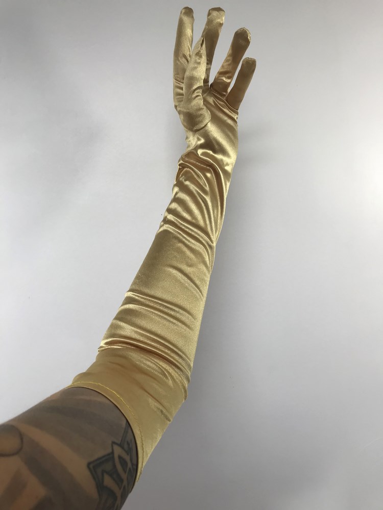 Gants pinups lamés dorés longs 54cm sexy burlesque