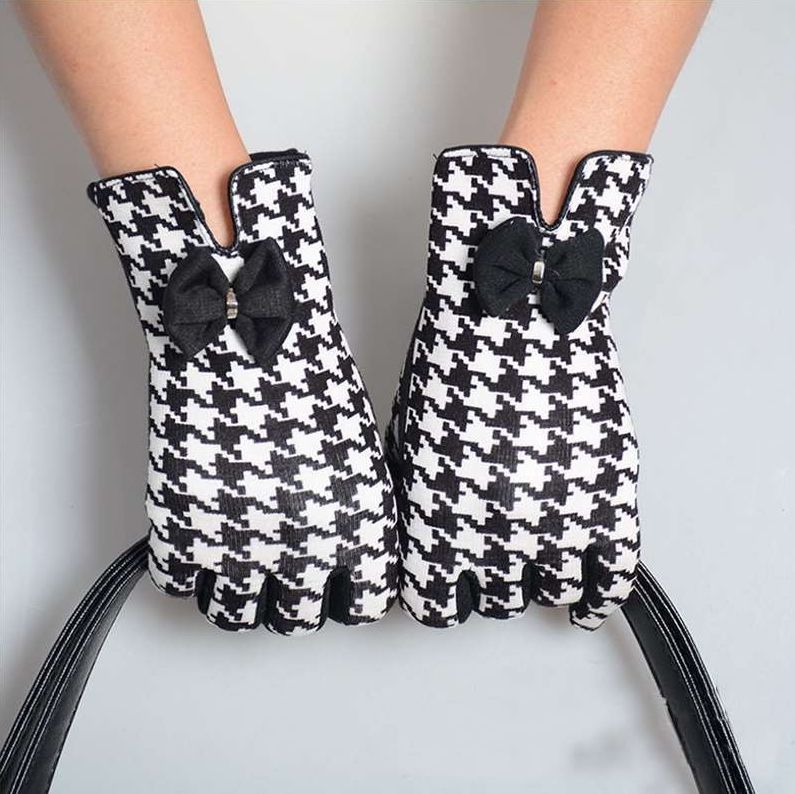 Gants pied de poule noir et blanc écran tactile pin-up