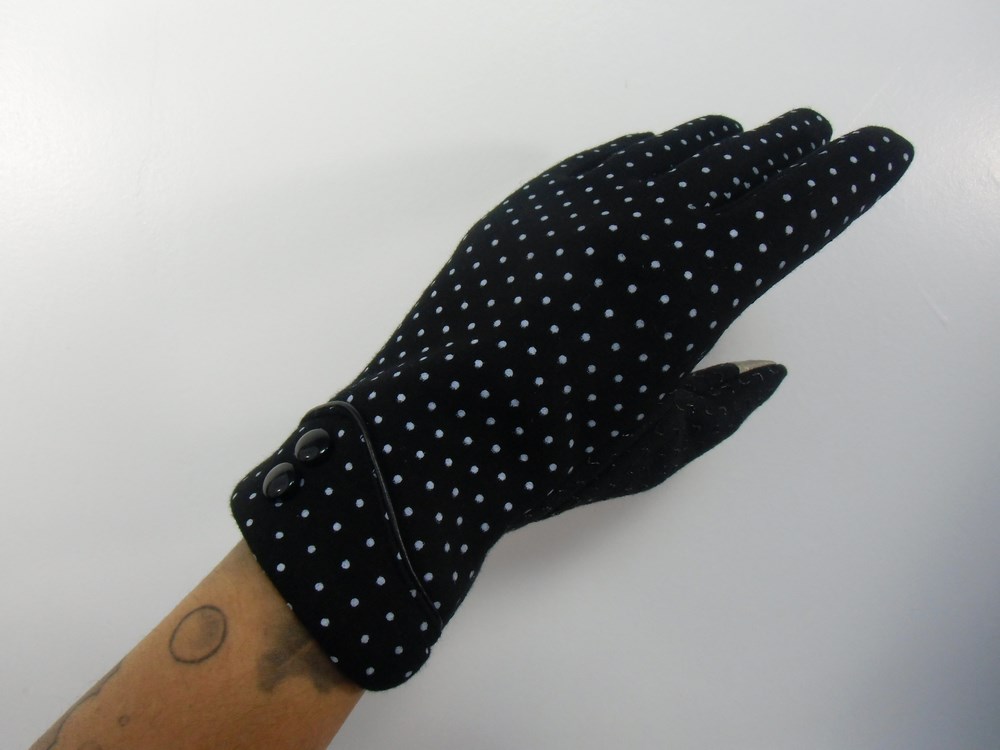 Gants noirs à pois intérieur polaire chauds pin-ups