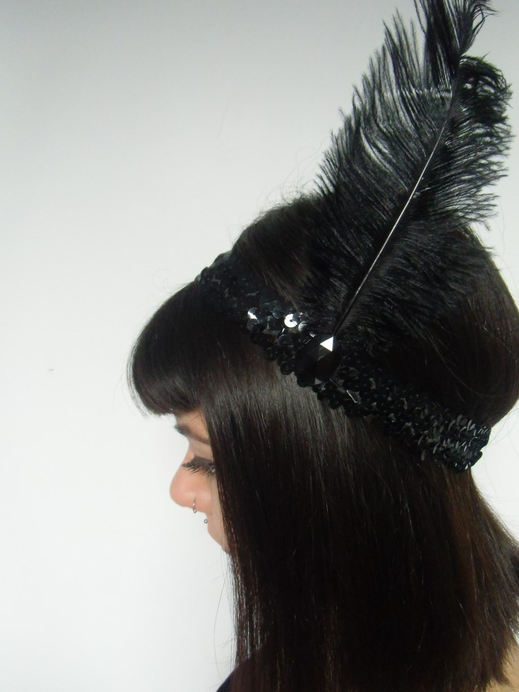 Headband noir rétro élastique en sequin pour pinups