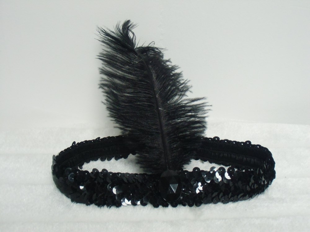 Headband noir rétro élastique en sequin pour pinups