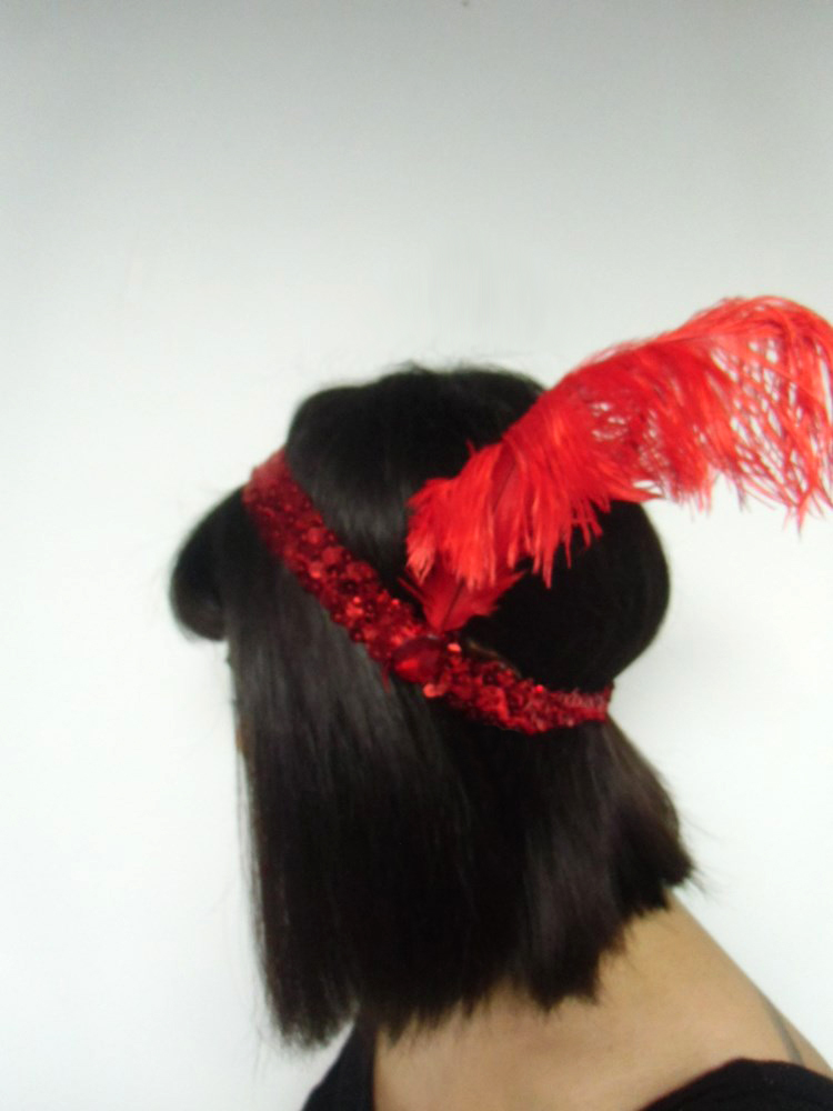 Bandeau Rétro Noir à Sequins, Plumes D'Autruche Et Perles - Style Années Folles Charleston