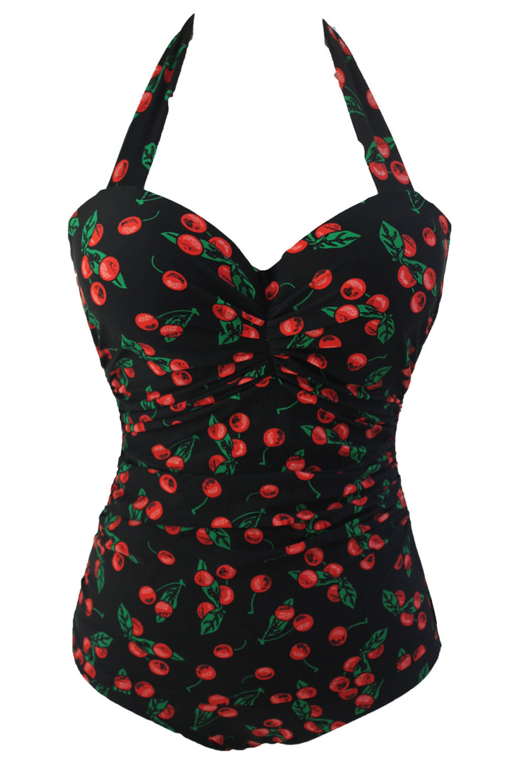 Maillot de bain rétro pin-ups 1 pièce noir à cerises