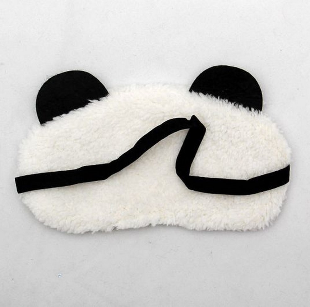 Masque de sommeil nuit repos peluche tête de panda blanche yeux mobiles original 