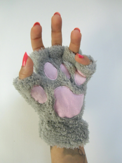 Mitaines Pattes D Animal Chat Coussinet Roses En Peluche