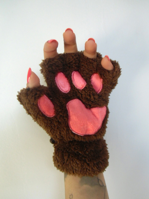 Mitaines Pattes D Animal Chat Coussinet Roses En Peluche