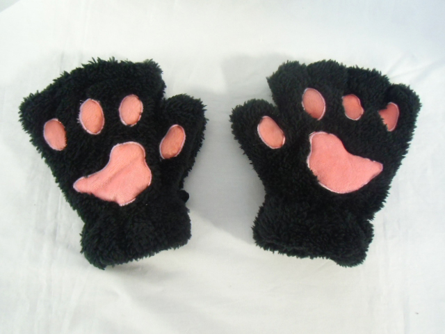 Gants Pattes De Chat En Peluche Douce - Mitaines Sans Doigts, Design Cartoon, Corde De 105 Cm, Pour Cosplay Halloween Noël, Noir/blanc