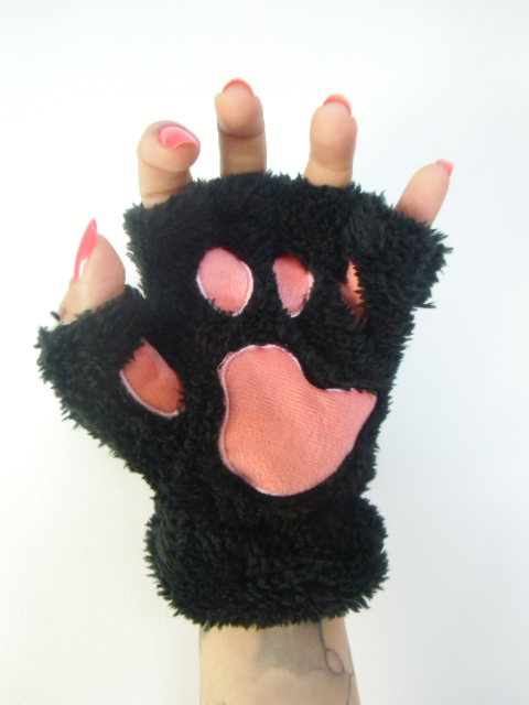Mitaines Pattes D Animal Chat Coussinet Roses En Peluche
