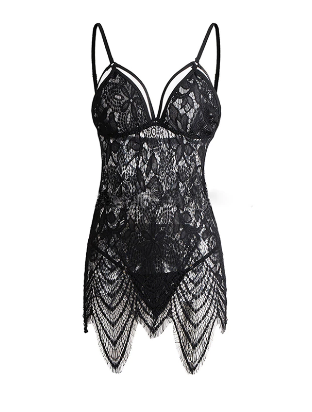 Nuisette Noire NO EXCUSE - Dentelle, Lien Cou à Nouer, Taille L/XL, Occasion Excellent État