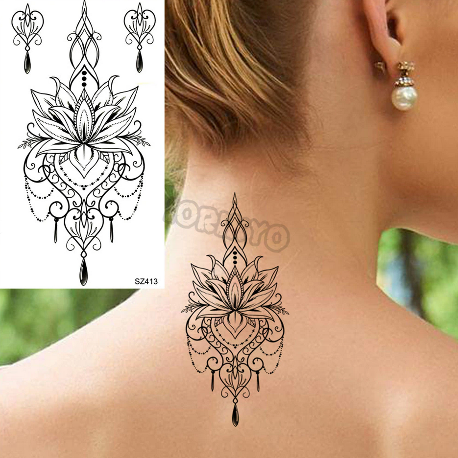 Petite planche de tatouages temporaires lotus arabesques "Stylish lotus"