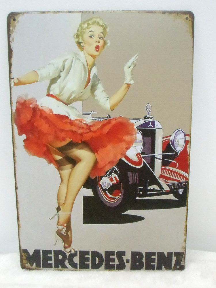 Plaque murale en métal rétro pin-up voiture ancienne