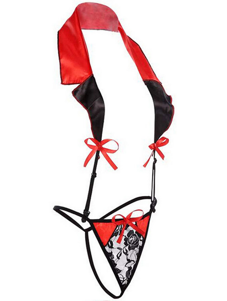 Ensemble porte-jarretelles burlesque col et string