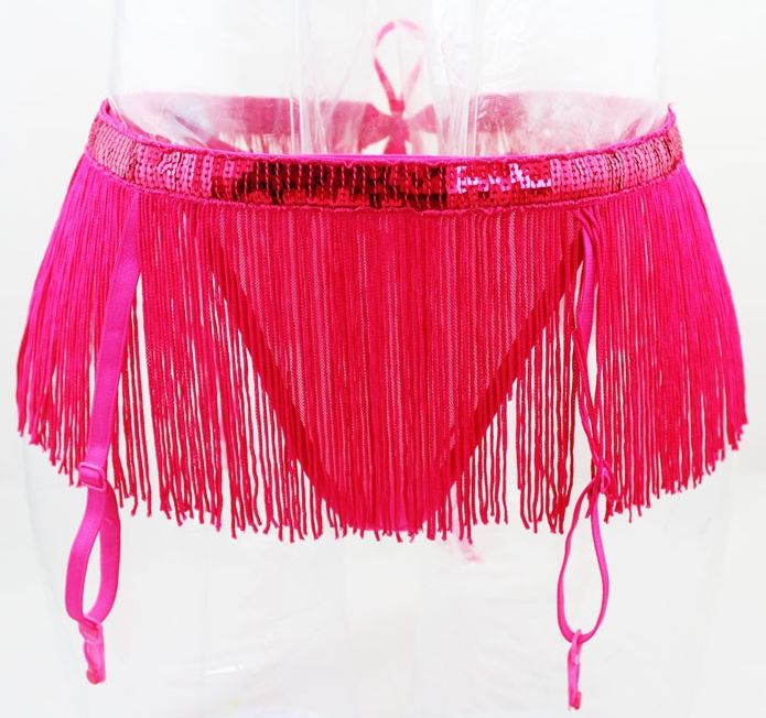 Porte-jarretelles burlesque franges sequin rose fuchsia