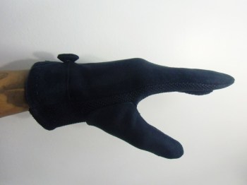 Gants bleus tactiles hiver rétro simili nubuck et noeud