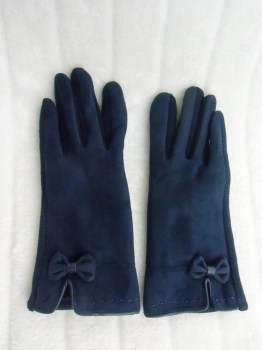 Gants bleus tactiles hiver rétro simili nubuck et noeud