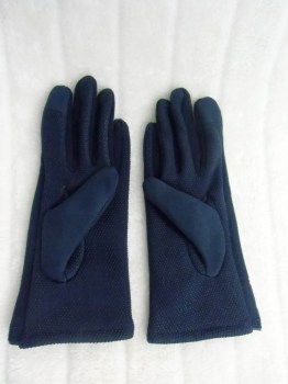 Gants bleus tactiles hiver rétro simili nubuck et noeud