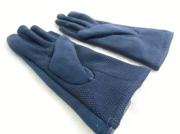 Gants bleus tactiles hiver rétro simili nubuck et noeud