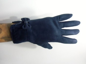 Gants bleus tactiles hiver rétro simili nubuck et noeud