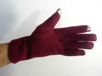 Gants bordeaux tactiles hiver rétro simili nubuck, pompon et simili cuir