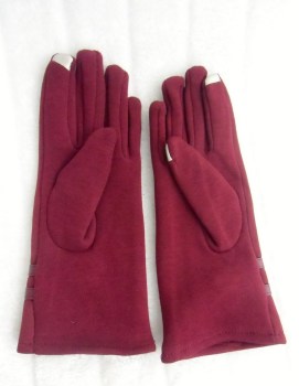 Gants bordeaux tactiles hiver rétro simili nubuck, pompon et simili cuir