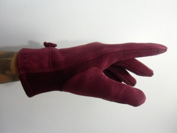 Gants bordeaux tactiles hiver rétro simili nubuck et noeud