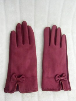 Gants bordeaux tactiles hiver rétro simili nubuck et noeud