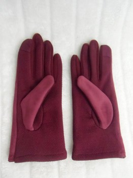 Gants bordeaux tactiles hiver rétro simili nubuck et noeud