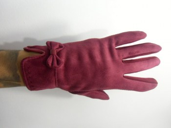 Gants bordeaux tactiles hiver rétro simili nubuck et noeud