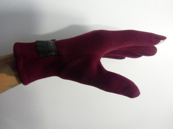 Gants bordeaux tactiles hiver rétro tissu épais noeud simili