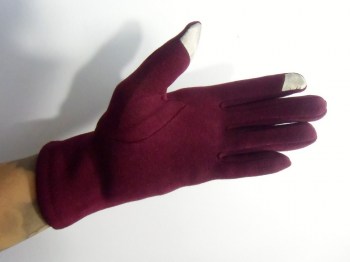 Gants bordeaux tactiles hiver rétro tissu épais noeud simili