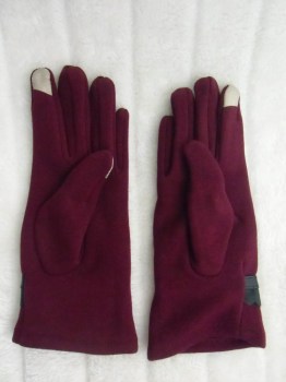 Gants bordeaux tactiles hiver rétro tissu épais noeud simili