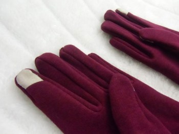 Gants bordeaux tactiles hiver rétro tissu épais noeud simili