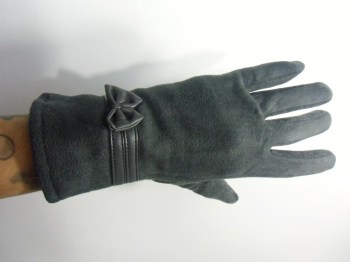 Gants tactiles hiver rétro suédine et tissu noeud simili