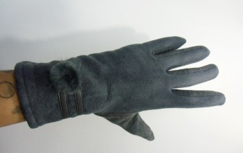 Gants tactiles hiver rétro simili nubuck, pompon et simili cuir