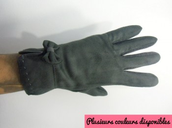 Gants tactiles hiver rétro simili nubuck et noeud